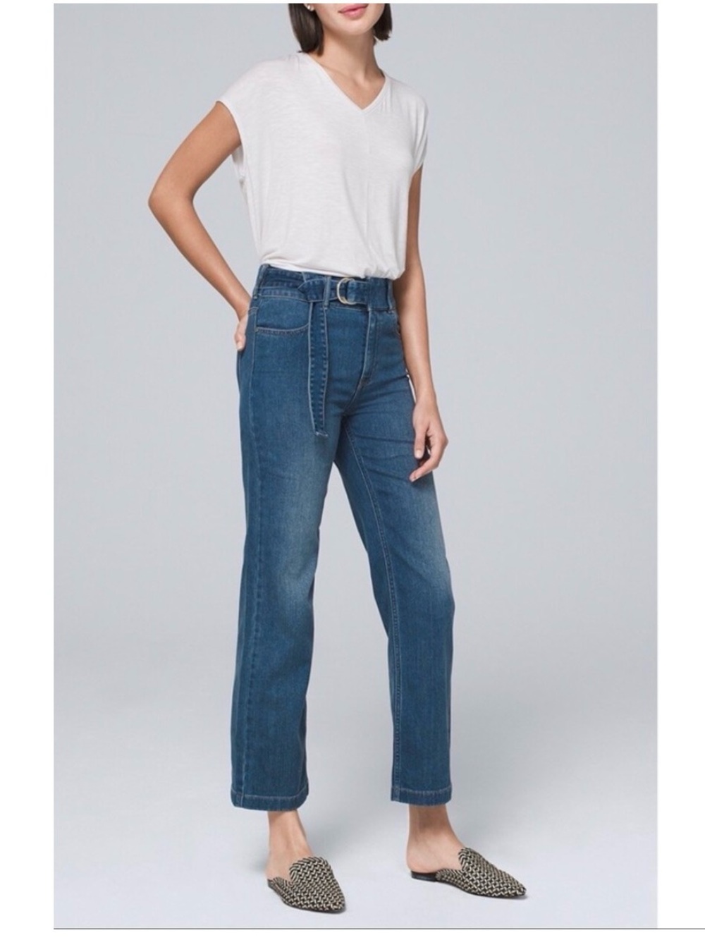 WHBM Wide Leg High Rise Crop with D-Ring Belt - Picture 16 of 16